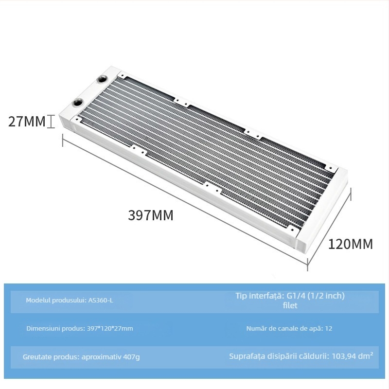 Radiator de răcire cu apă, carcasă din aluminiu, 12 conducte de transfer al căldurii, CPU compatibil, modele 120/240/360