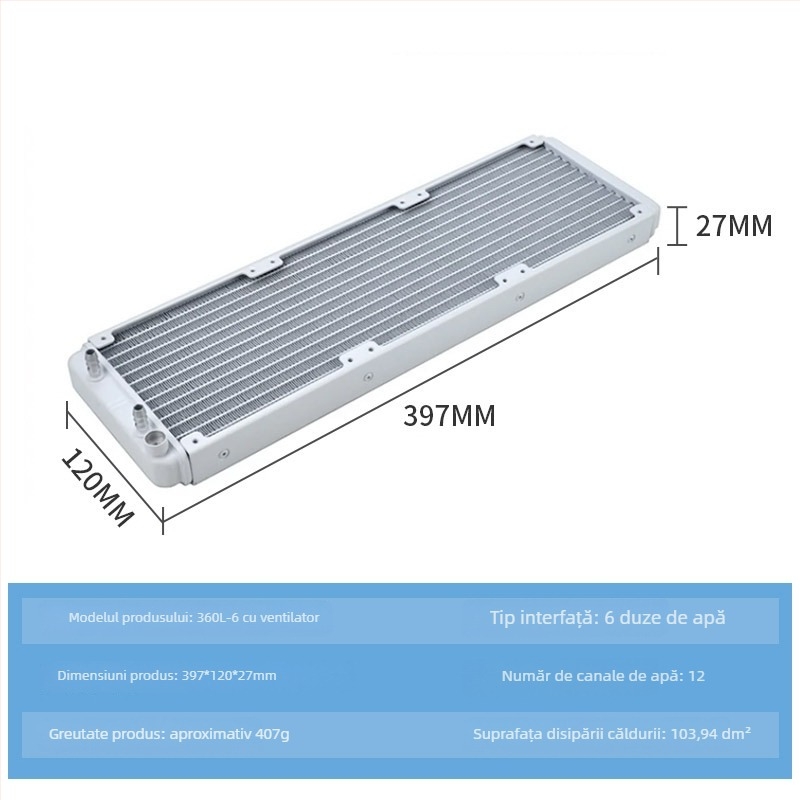 Radiator de răcire cu apă, carcasă din aluminiu, 12 conducte de transfer al căldurii, CPU compatibil, modele 120/240/360