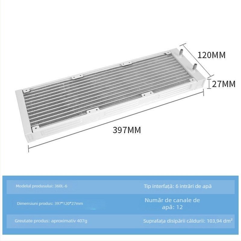 Radiator de răcire cu apă, carcasă din aluminiu, 12 conducte de transfer al căldurii, CPU compatibil, modele 120/240/360