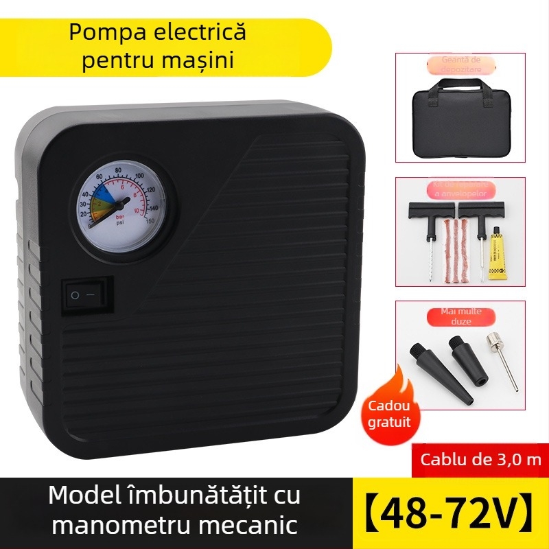 Pompa portabilă de umflat anvelope auto, alimentare pe baterie, 36–96V, 120W, 5A
