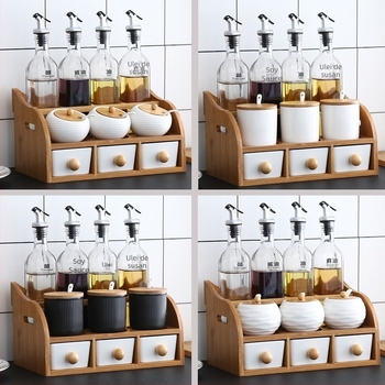 Set ceramic de sticle pentru condimente de bucătărie — sticle pentru ulei, sare, ulei de susan, sos și oțet, cu dopuri automate, stil japonez