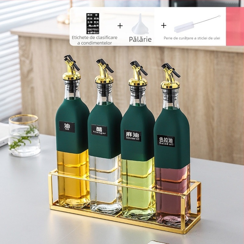 Set ceramic de sticle pentru condimente de bucătărie — sticle pentru ulei, sare, ulei de susan, sos și oțet, cu dopuri automate, stil japonez