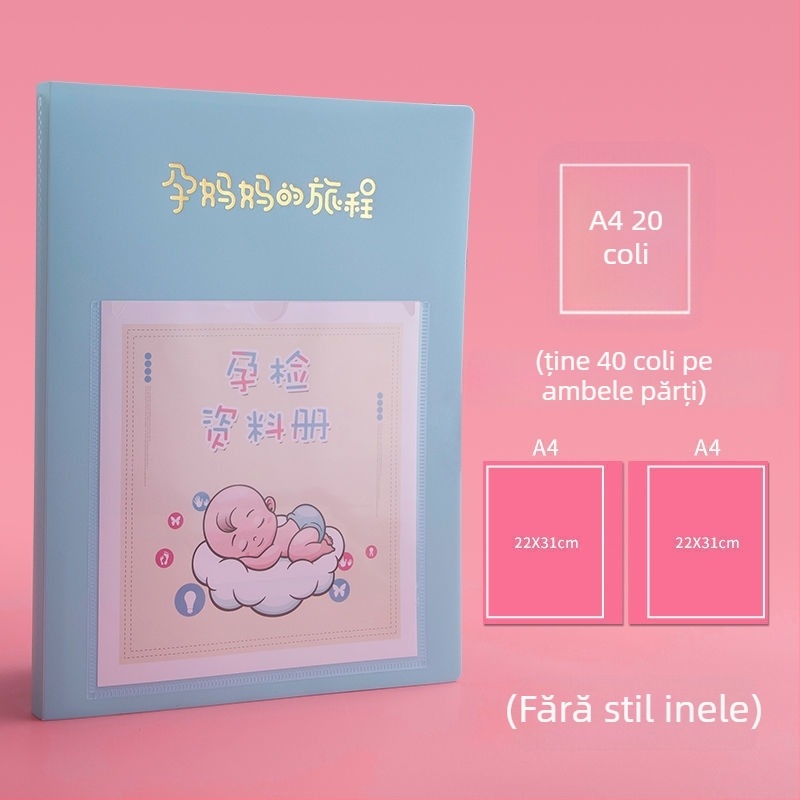 Carte de colecție pentru examinări în sarcină, carte de date din plastic, 20 de pagini, logo imprimat, personalizare disponibilă