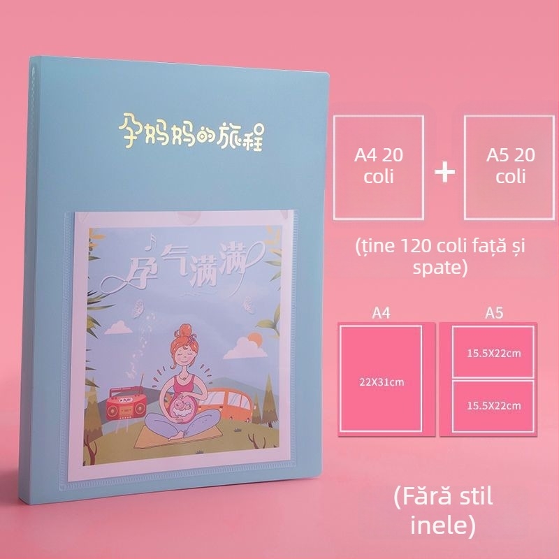 Carte de colecție pentru examinări în sarcină, carte de date din plastic, 20 de pagini, logo imprimat, personalizare disponibilă