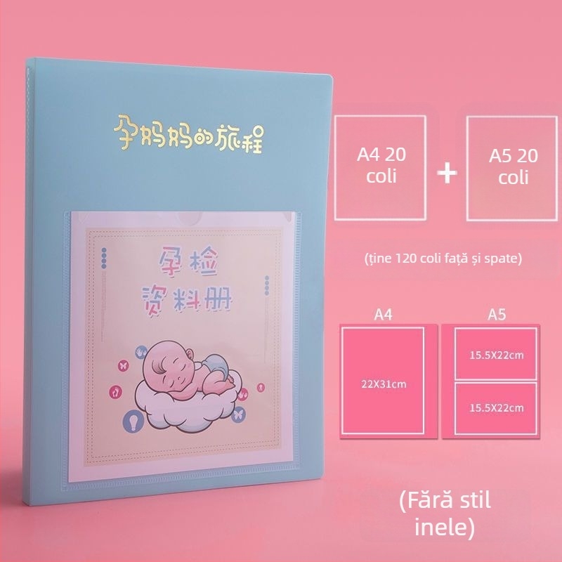Carte de colecție pentru examinări în sarcină, carte de date din plastic, 20 de pagini, logo imprimat, personalizare disponibilă