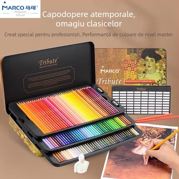 Set de creioane colorate Marco — solubile în apă și pe bază de ulei, corp din lemn, duritatea B, pentru scriere și desen