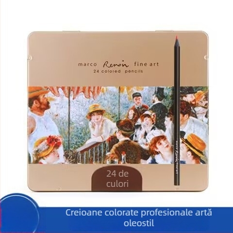 Set de creioane colorate Marco — solubile în apă și pe bază de ulei, corp din lemn, duritatea B, pentru scriere și desen