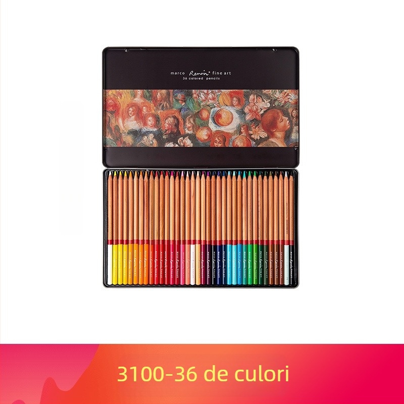 Set de creioane colorate Marco — solubile în apă și pe bază de ulei, corp din lemn, duritatea B, pentru scriere și desen