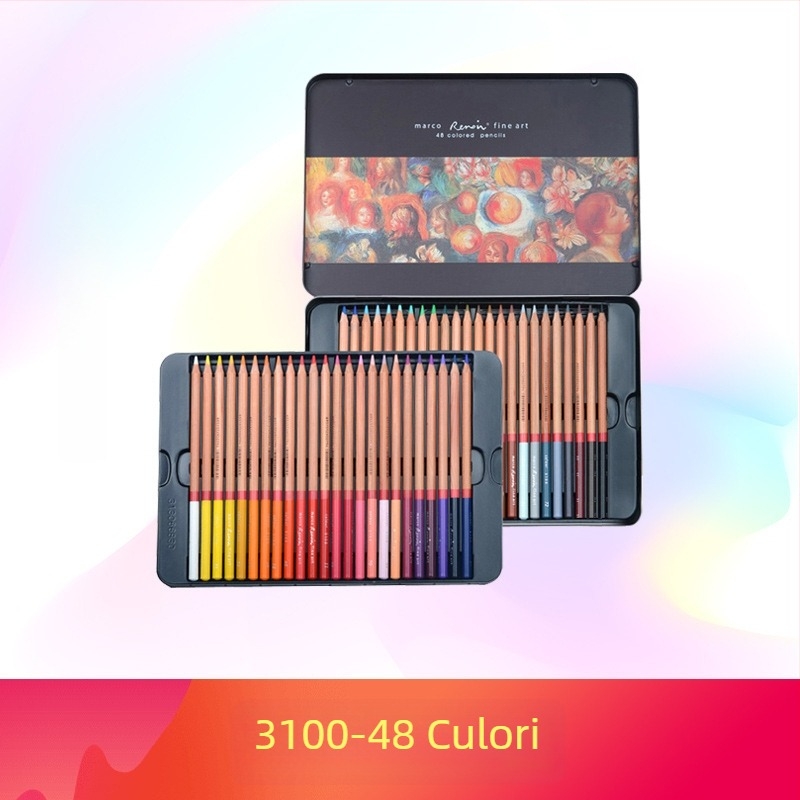 Set de creioane colorate Marco — solubile în apă și pe bază de ulei, corp din lemn, duritatea B, pentru scriere și desen