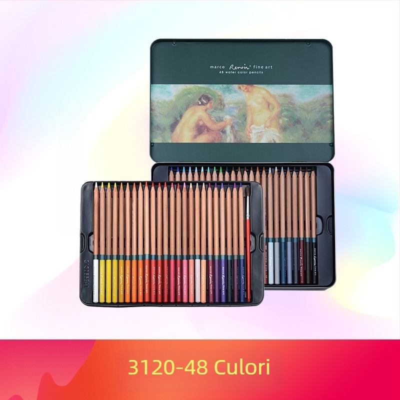 Set de creioane colorate Marco — solubile în apă și pe bază de ulei, corp din lemn, duritatea B, pentru scriere și desen