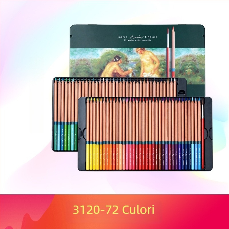 Set de creioane colorate Marco — solubile în apă și pe bază de ulei, corp din lemn, duritatea B, pentru scriere și desen