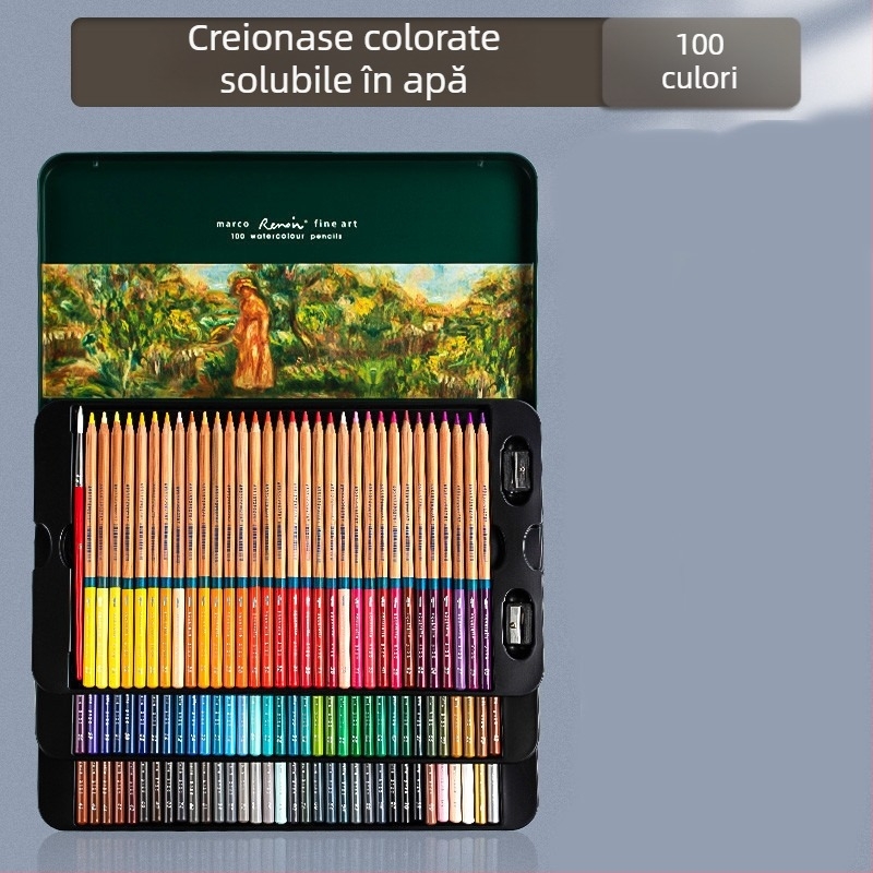 Set de creioane colorate Marco — solubile în apă și pe bază de ulei, corp din lemn, duritatea B, pentru scriere și desen