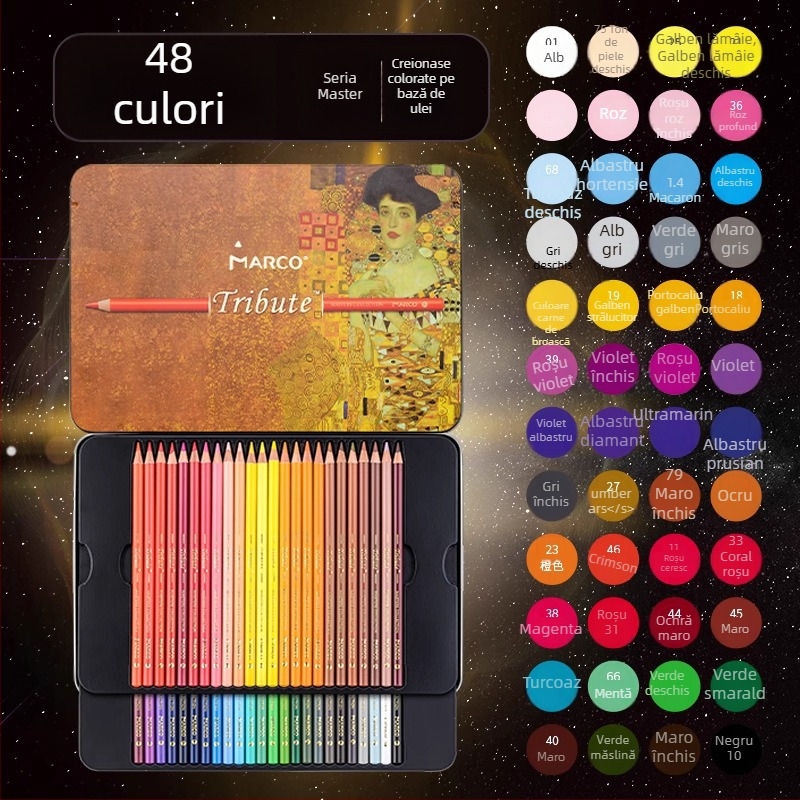 Set de creioane colorate Marco — solubile în apă și pe bază de ulei, corp din lemn, duritatea B, pentru scriere și desen