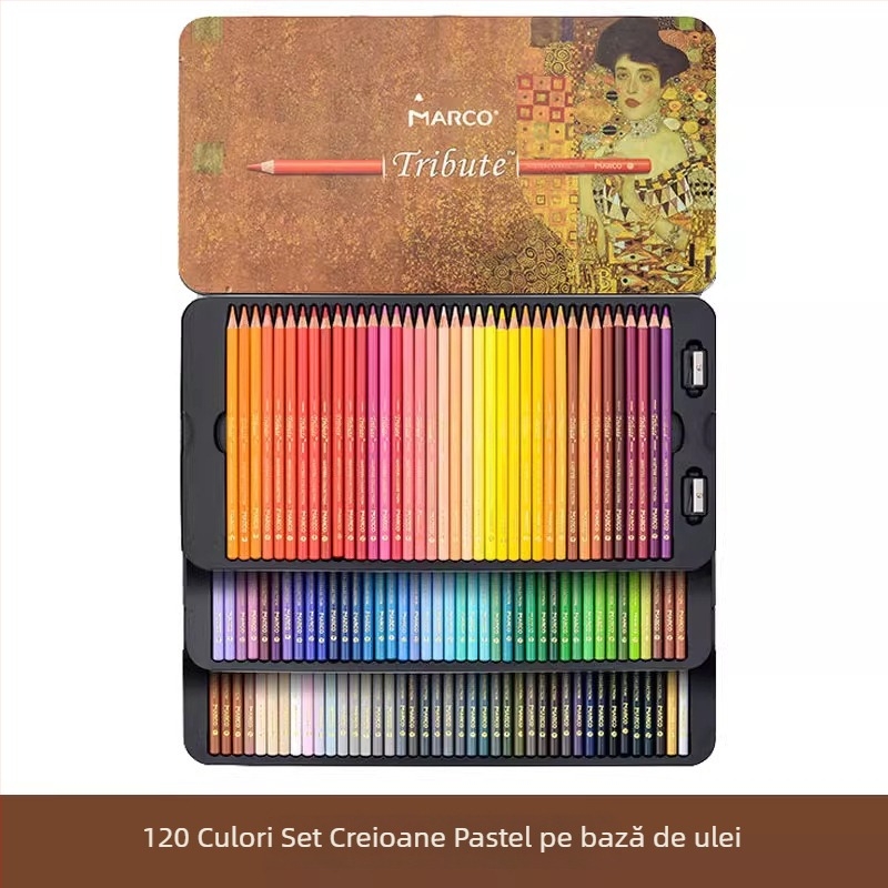 Set de creioane colorate Marco — solubile în apă și pe bază de ulei, corp din lemn, duritatea B, pentru scriere și desen