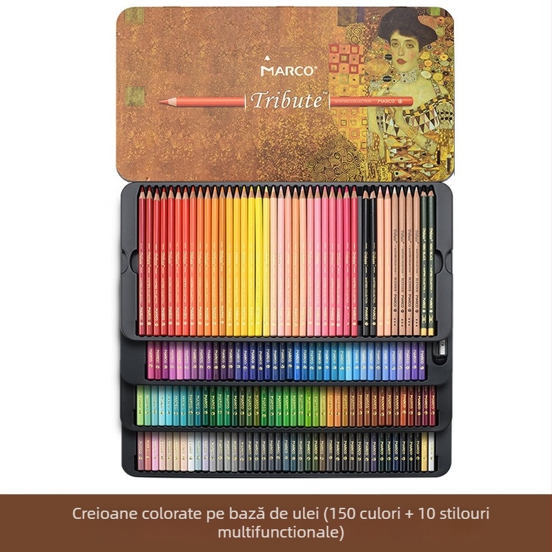 Set de creioane colorate Marco — solubile în apă și pe bază de ulei, corp din lemn, duritatea B, pentru scriere și desen