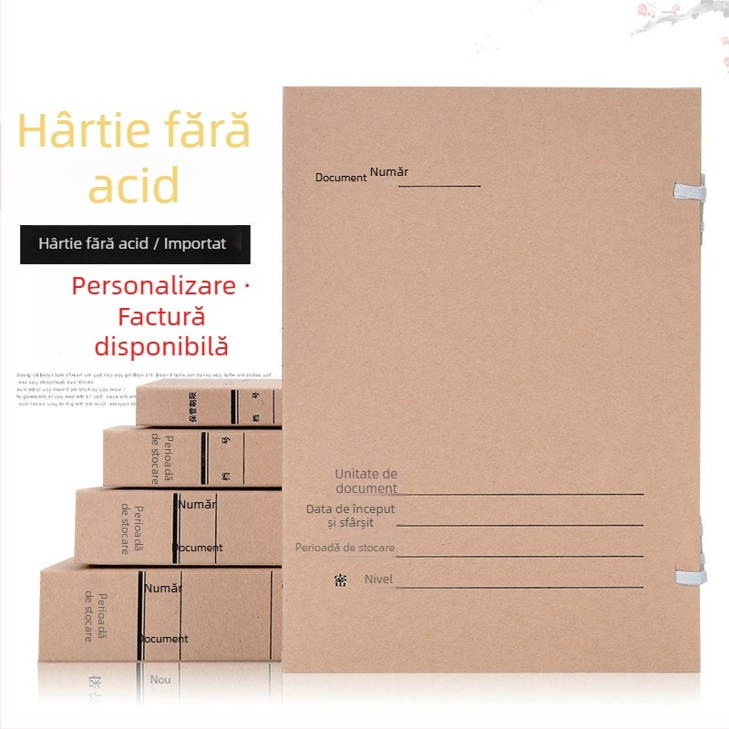 Cutie fișier A4 – Cutie arhivă din hârtie kraft, acid-free, brand Yafei, imprimare logo disponibilă, grosime material 1, lățime spate 40