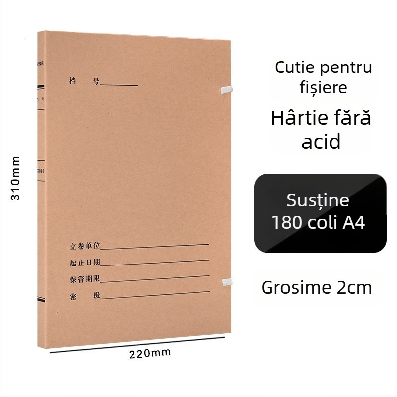 Cutie fișier A4 – Cutie arhivă din hârtie kraft, acid-free, brand Yafei, imprimare logo disponibilă, grosime material 1, lățime spate 40