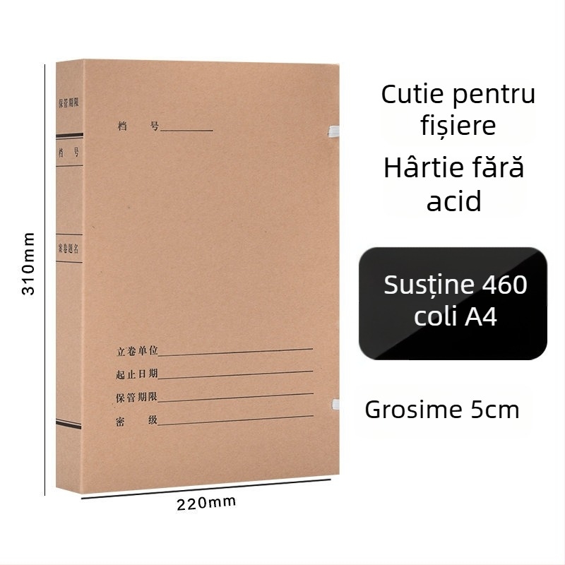 Cutie fișier A4 – Cutie arhivă din hârtie kraft, acid-free, brand Yafei, imprimare logo disponibilă, grosime material 1, lățime spate 40