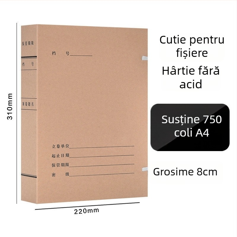 Cutie fișier A4 – Cutie arhivă din hârtie kraft, acid-free, brand Yafei, imprimare logo disponibilă, grosime material 1, lățime spate 40