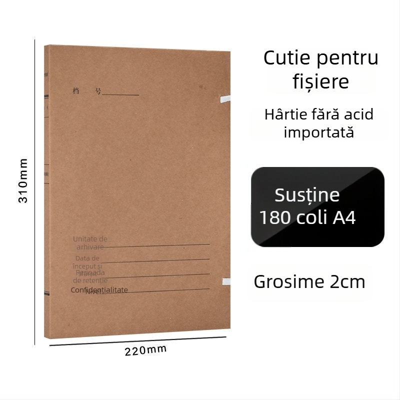 Cutie fișier A4 – Cutie arhivă din hârtie kraft, acid-free, brand Yafei, imprimare logo disponibilă, grosime material 1, lățime spate 40