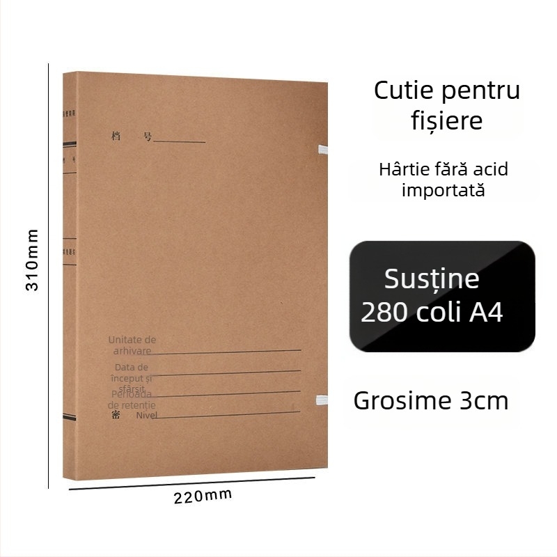 Cutie fișier A4 – Cutie arhivă din hârtie kraft, acid-free, brand Yafei, imprimare logo disponibilă, grosime material 1, lățime spate 40