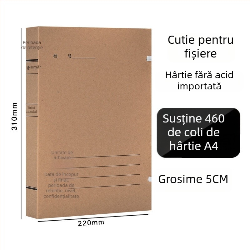 Cutie fișier A4 – Cutie arhivă din hârtie kraft, acid-free, brand Yafei, imprimare logo disponibilă, grosime material 1, lățime spate 40