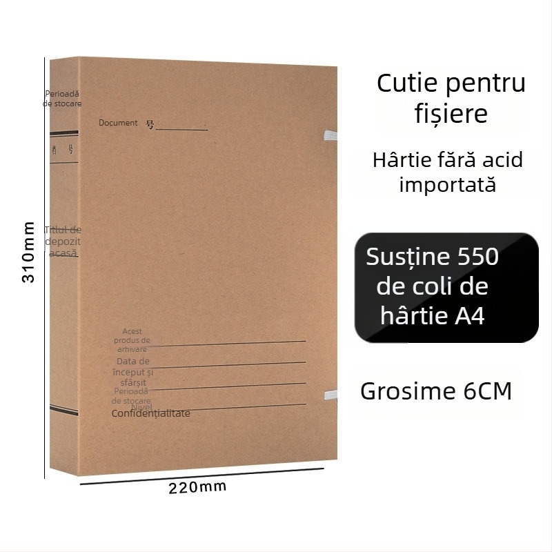 Cutie fișier A4 – Cutie arhivă din hârtie kraft, acid-free, brand Yafei, imprimare logo disponibilă, grosime material 1, lățime spate 40