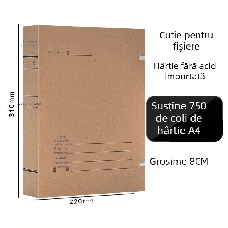 Cutie fișier A4 – Cutie arhivă din hârtie kraft, acid-free, brand Yafei, imprimare logo disponibilă, grosime material 1, lățime spate 40