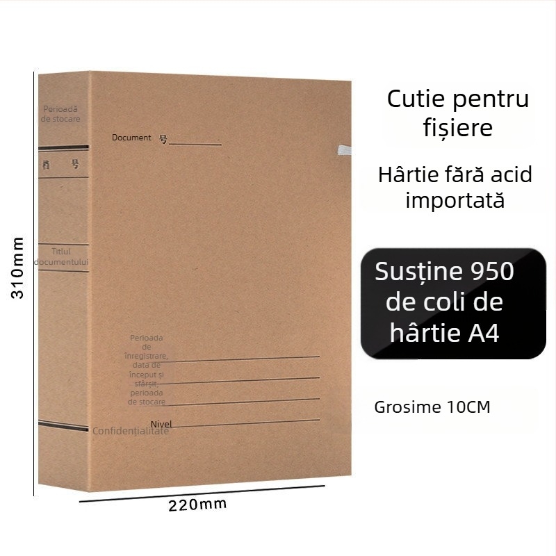 Cutie fișier A4 – Cutie arhivă din hârtie kraft, acid-free, brand Yafei, imprimare logo disponibilă, grosime material 1, lățime spate 40