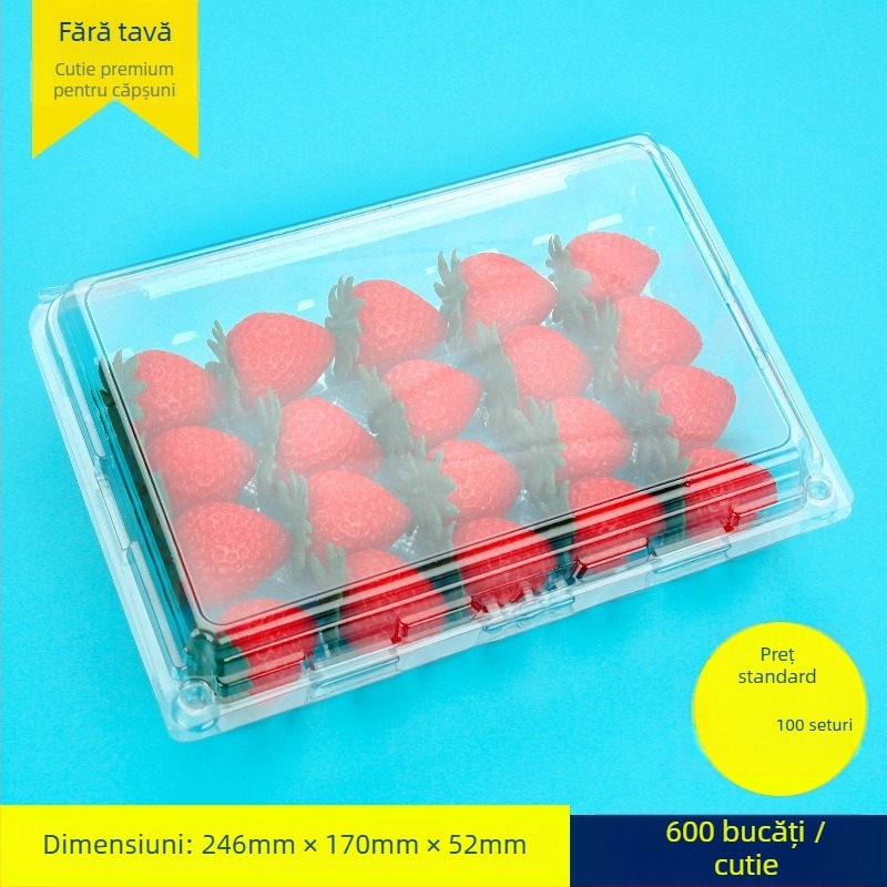 Cutie pentru căpșuni, transparentă, cu suport interior, model 500p, PE plastic