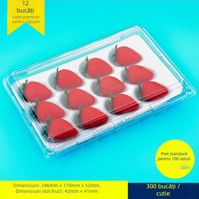 Cutie pentru căpșuni, transparentă, cu suport interior, model 500p, PE plastic