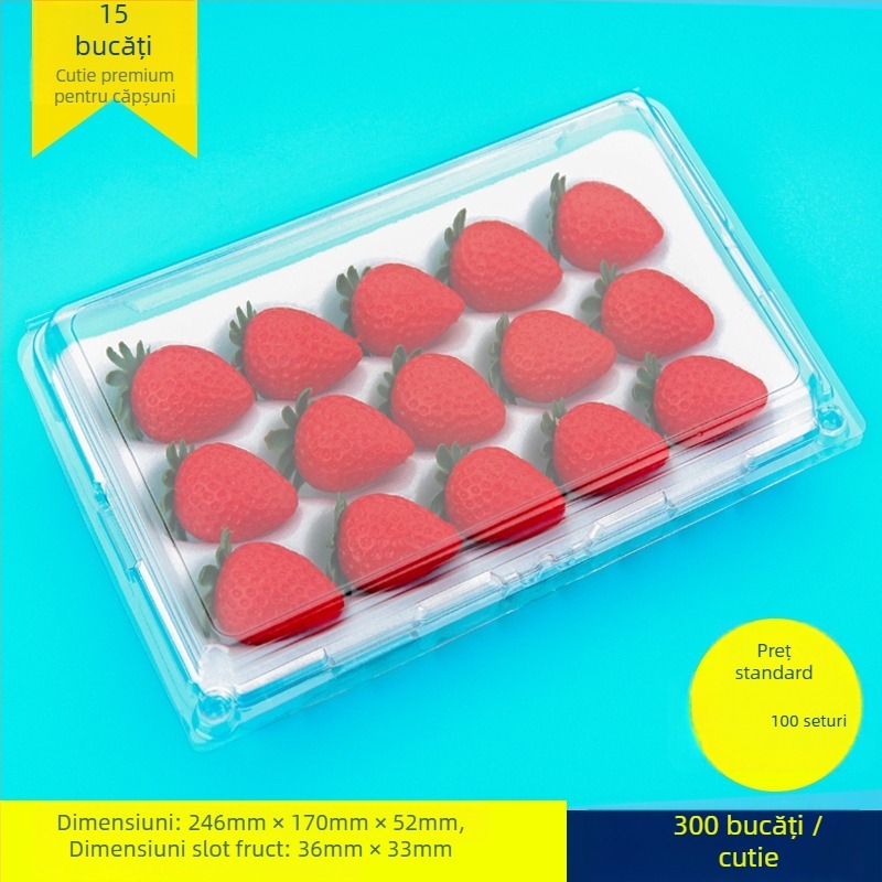 Cutie pentru căpșuni, transparentă, cu suport interior, model 500p, PE plastic