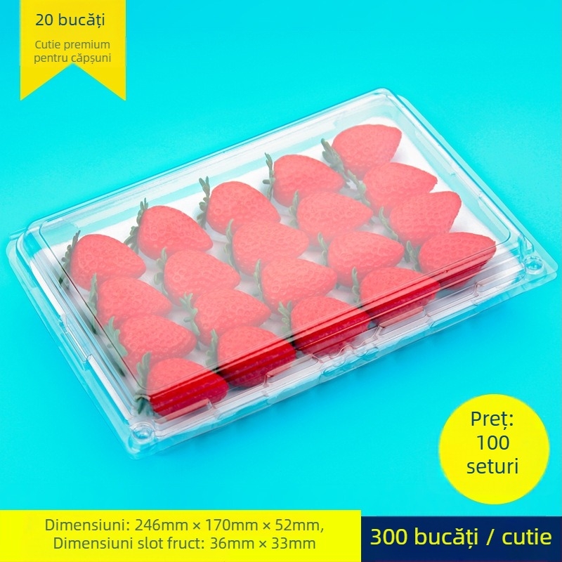 Cutie pentru căpșuni, transparentă, cu suport interior, model 500p, PE plastic