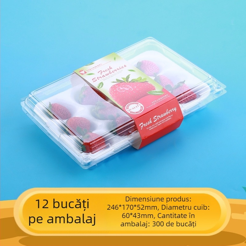 Cutie pentru căpșuni, transparentă, cu suport interior, model 500p, PE plastic