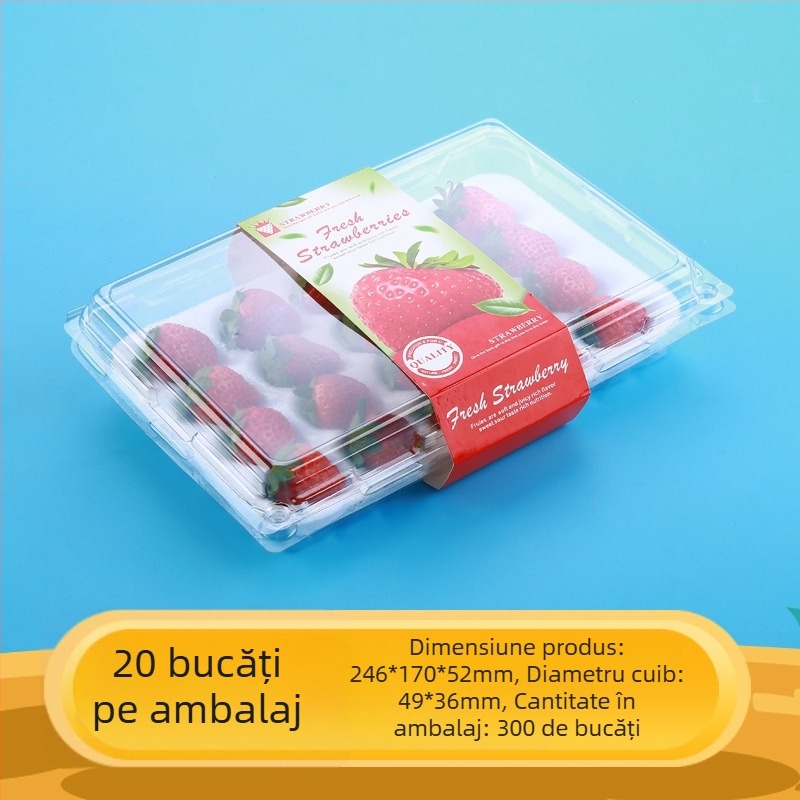 Cutie pentru căpșuni, transparentă, cu suport interior, model 500p, PE plastic