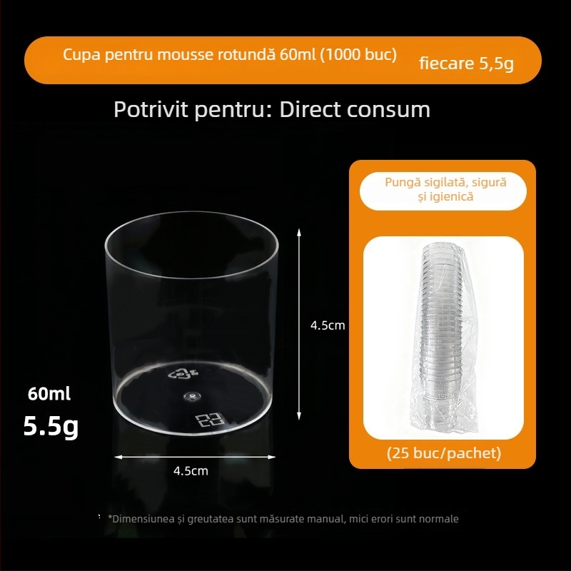 Pahar de desert din PS – Cup mousse de unică folosință pentru înghețată și deserturi, cu ștampilă argintie, fără capac, capacități 50ml 270ml 200ml