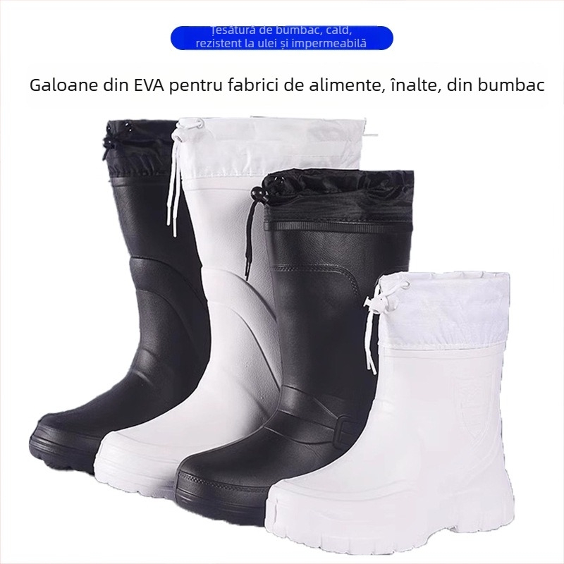 Ghete de ploaie EVA cu talie înaltă, antiderapante, impermeabile, căptușite cu blană artificială, pentru bucătărie și uz în fabrici
