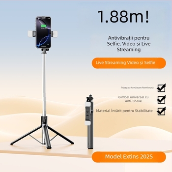 Selfie stick cu trepied de podea integrat (X6 extins) – oțel inoxidabil + ABS, telecomandă Bluetooth, stabilizare a imaginii, personalizabil