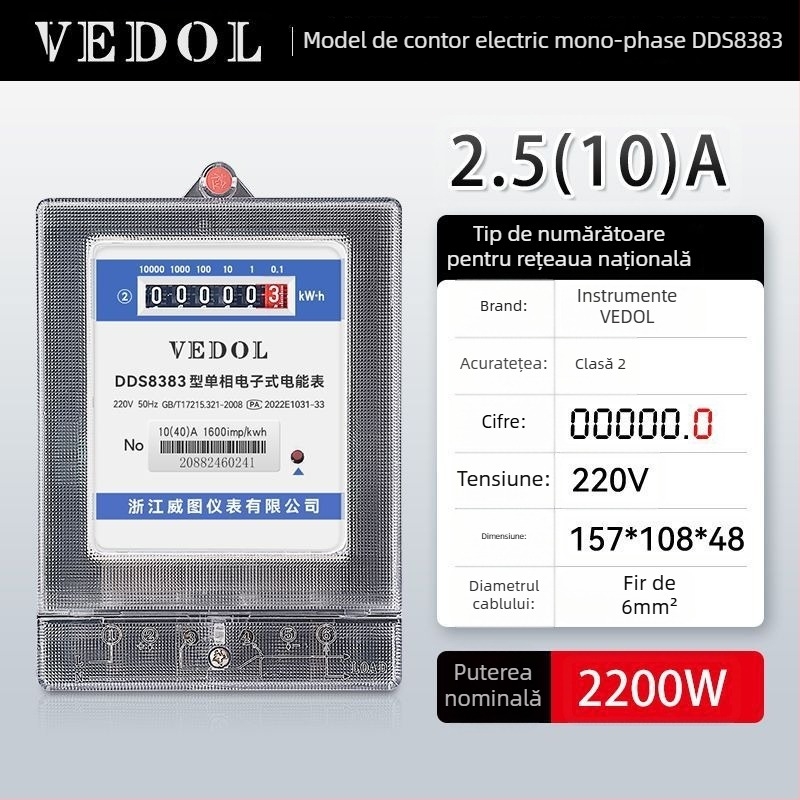 Contor inteligent digital 220V, monofazic, pentru uz rezidențial