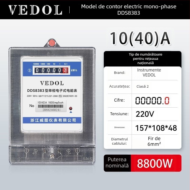 Contor inteligent digital 220V, monofazic, pentru uz rezidențial