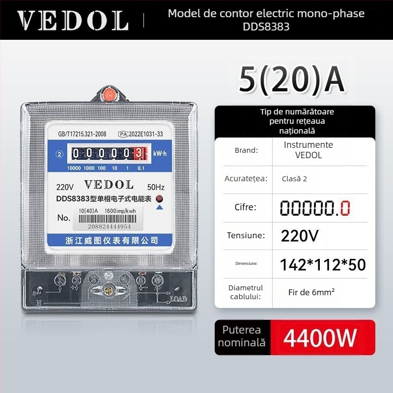 Contor inteligent digital 220V, monofazic, pentru uz rezidențial