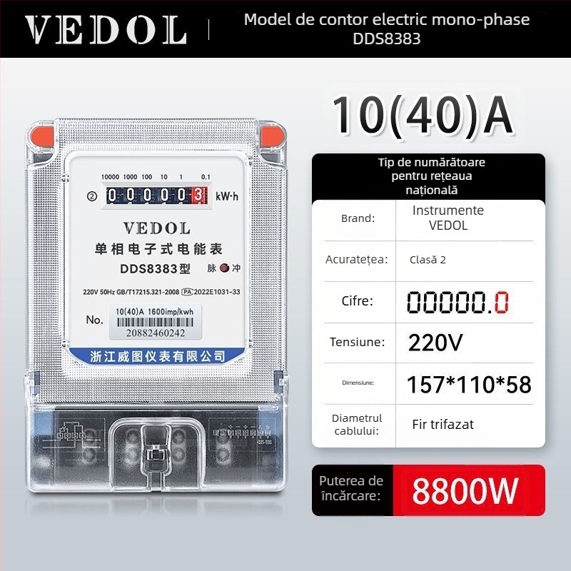 Contor inteligent digital 220V, monofazic, pentru uz rezidențial