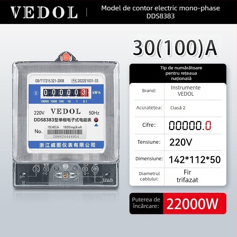 Contor inteligent digital 220V, monofazic, pentru uz rezidențial