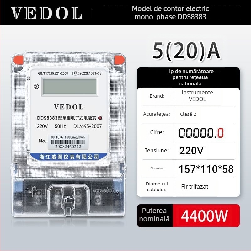 Contor inteligent digital 220V, monofazic, pentru uz rezidențial