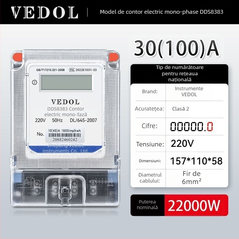 Contor inteligent digital 220V, monofazic, pentru uz rezidențial