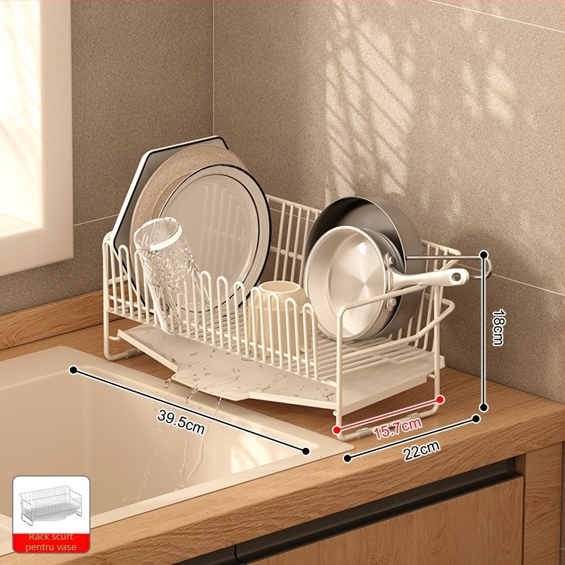 Raft de drenaj pentru chiuveta bucătărie din oțel inoxidabil 304, organizator de vase și tacâmuri, stil simplu și modern