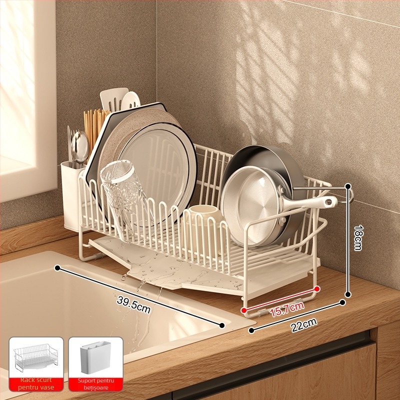 Raft de drenaj pentru chiuveta bucătărie din oțel inoxidabil 304, organizator de vase și tacâmuri, stil simplu și modern