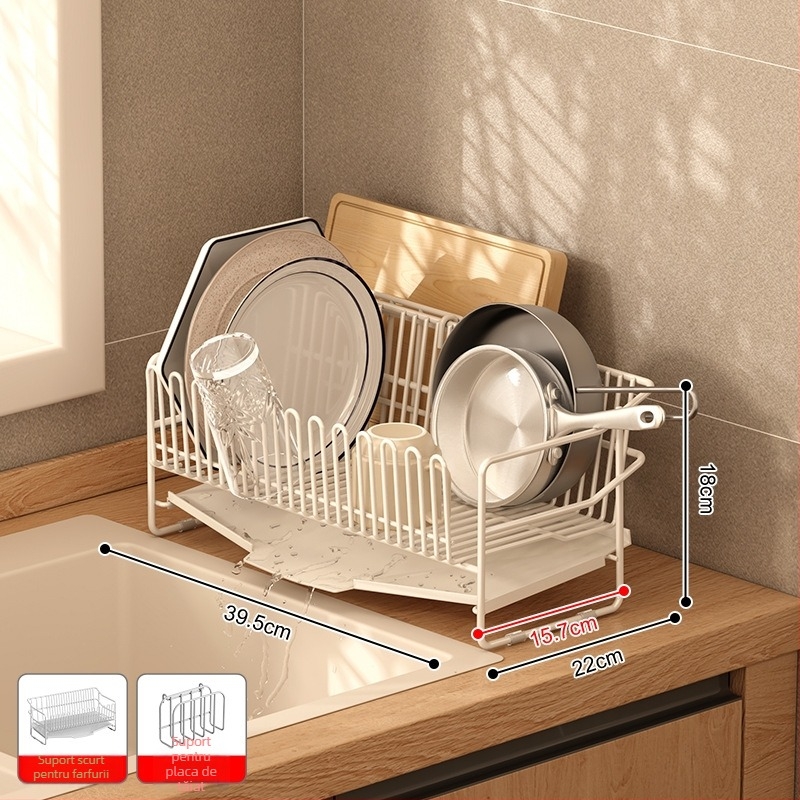 Raft de drenaj pentru chiuveta bucătărie din oțel inoxidabil 304, organizator de vase și tacâmuri, stil simplu și modern