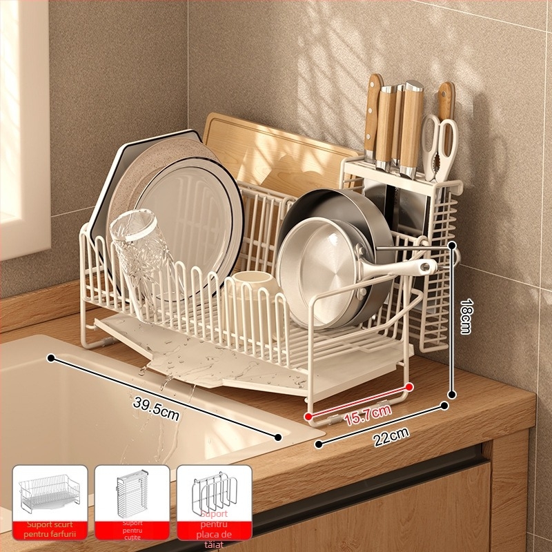 Raft de drenaj pentru chiuveta bucătărie din oțel inoxidabil 304, organizator de vase și tacâmuri, stil simplu și modern