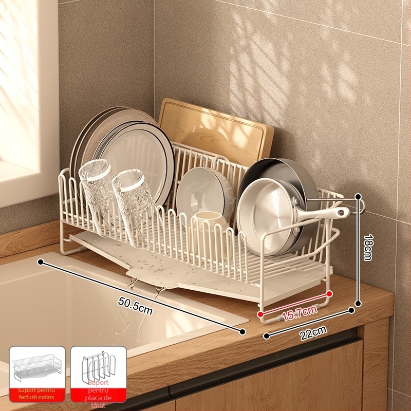 Raft de drenaj pentru chiuveta bucătărie din oțel inoxidabil 304, organizator de vase și tacâmuri, stil simplu și modern
